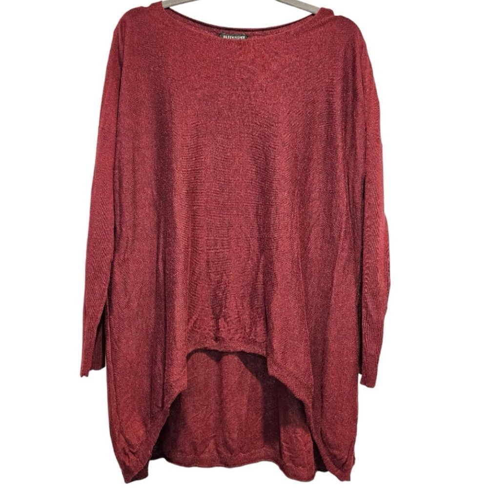 Eileen Fisher Cotton Blend Sweater Lightweight Size XS Maroon Burgundy oversized